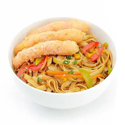 Wok с креветками темпура в устричном соусе