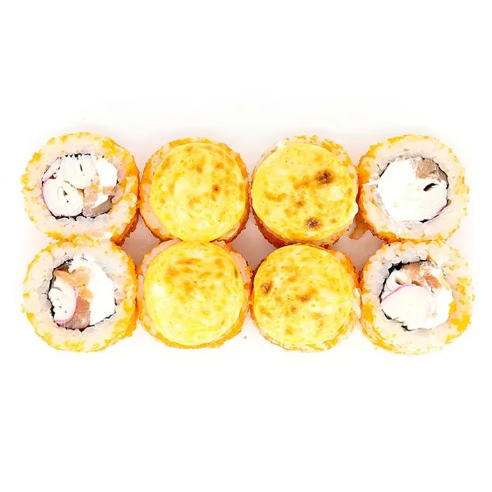 Запеченный ролл с лососем и крабом